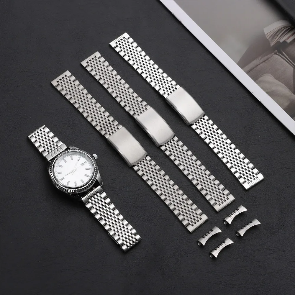 Stainless Steel Men's Replacement Watch Band - Curved/Flat End, Polished/Matte Finish