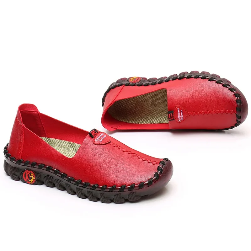 Fashion Leather Women's Autumn Loafers Designer Flats Ladies Sewing Platform Sneakers Mom Cozy Moccasins Beige