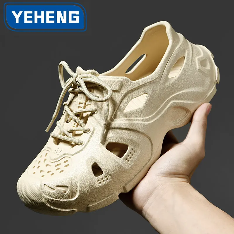 

Summer Men's Casual Sandals Lightweight Soft Bottom EVA Cave Shoes Men Outdoor Sneakers Lace Up Beach Slippers Men Garden Shoes