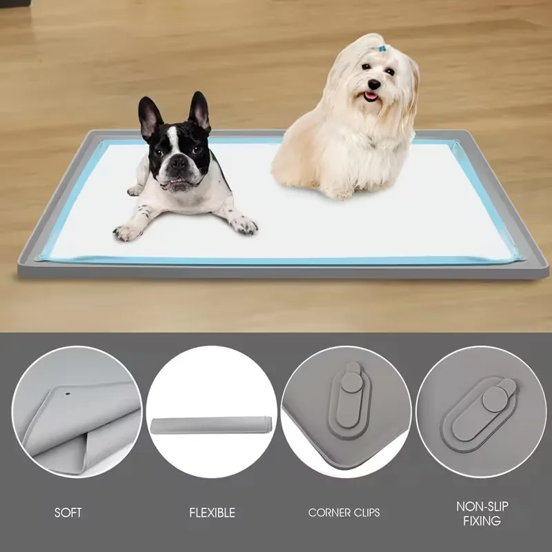 Alfombrilla de entrenamiento y barrera para orina para mascotas de varios tamaños, bandeja sanitaria de silicona antideslizante para perros con 4 clips de sujeción