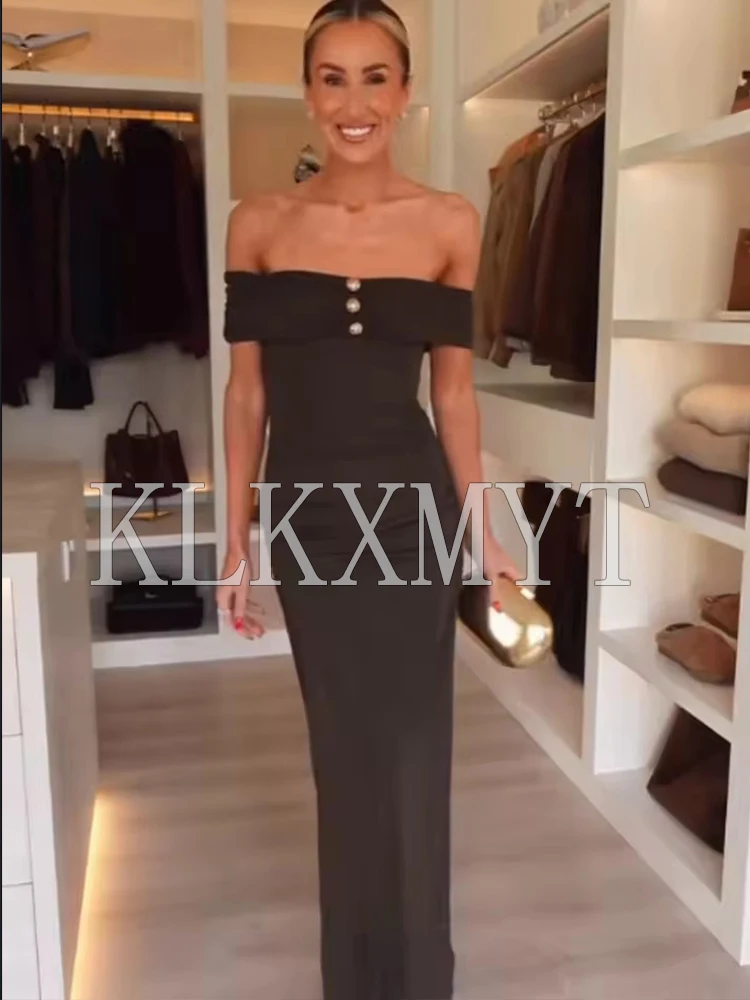 Women's Dress 2025 New Sleeveless Ruched Slim Long Dresses for Women Off Shoulder Sexy Female Elegant Party Dresses ﻿