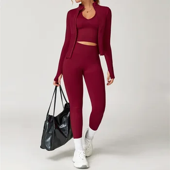 2/3PCS Yoga Suit Seamless Yoga Set Gym Clothes Sportswear For Women Fitness Set Tracksuits Sports Bra Gym Long Sleeve Leggings