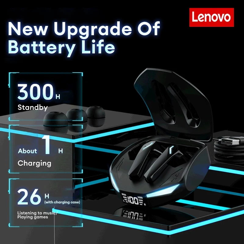New Lenovo GM2 PRO MAX Wireless Upgrade Bluetooth 5.4 Earbuds LED Digital Display Waterproof Earphones Low Latency Game Headset 4