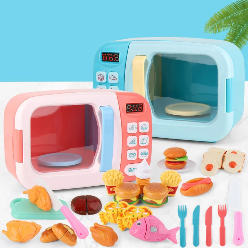 Simulation Children Cooking Small Household Appliances Kitchen Electric Microwave Oven Timing Interactive Toy Gift Blender Bread