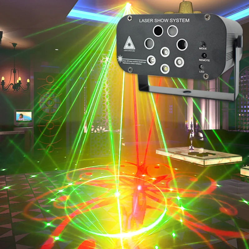 DJ Disco Projector Laser Lights RGB LED Stage Beam Lighting Music Sound Controller Strobe Lamp for KTV Club Party Bar Decoration