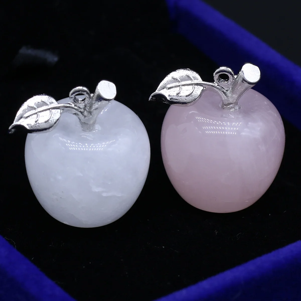 Apple Natural Stone Amethyst Agate Rose Quartz Artwork Healing Energy Fruit Sculpture Christmas Decorative Pendant Gift 2