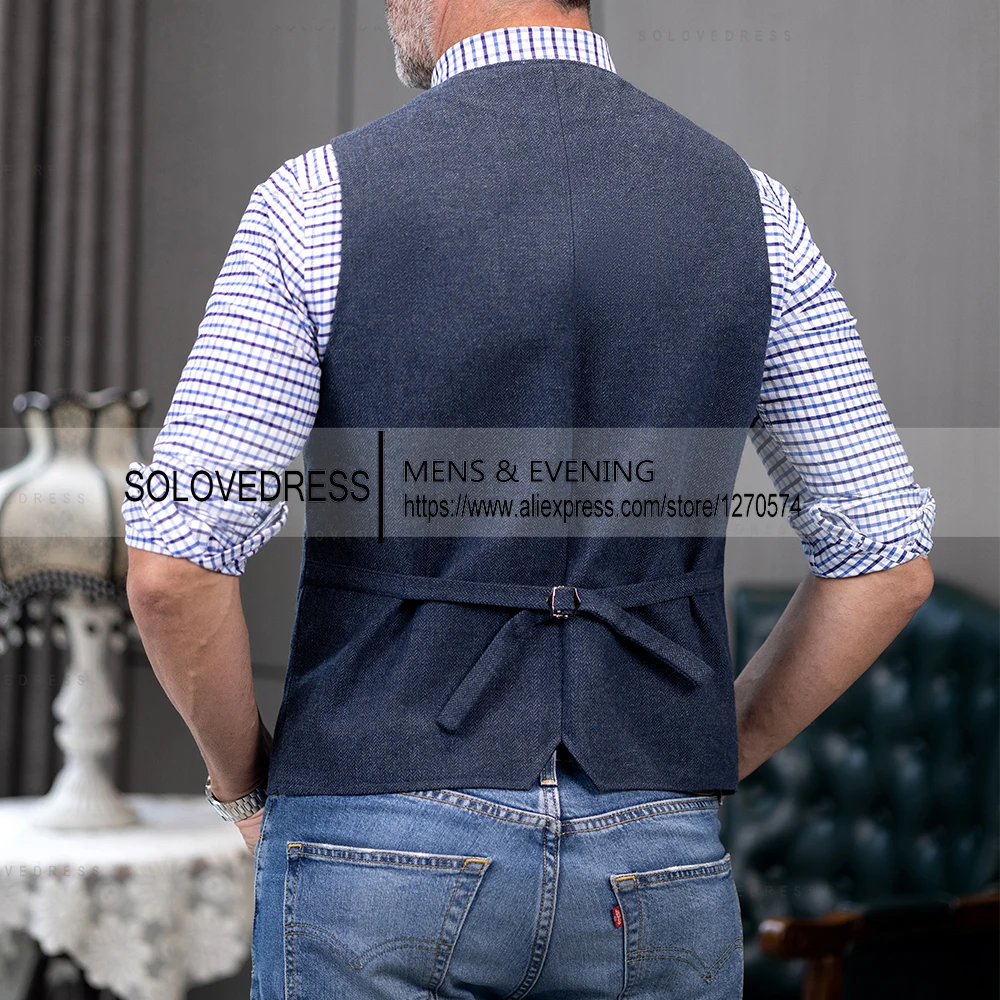 In Stock V Neck  Herringbone Tweed Slim Fit Business Waistcoat Men's Casual Classic Suit Vest  For Wedding 2