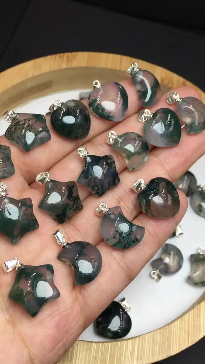 3 шт. цепочка с подвеской из натурального Моха агата звезды Луны сердца 15 мм