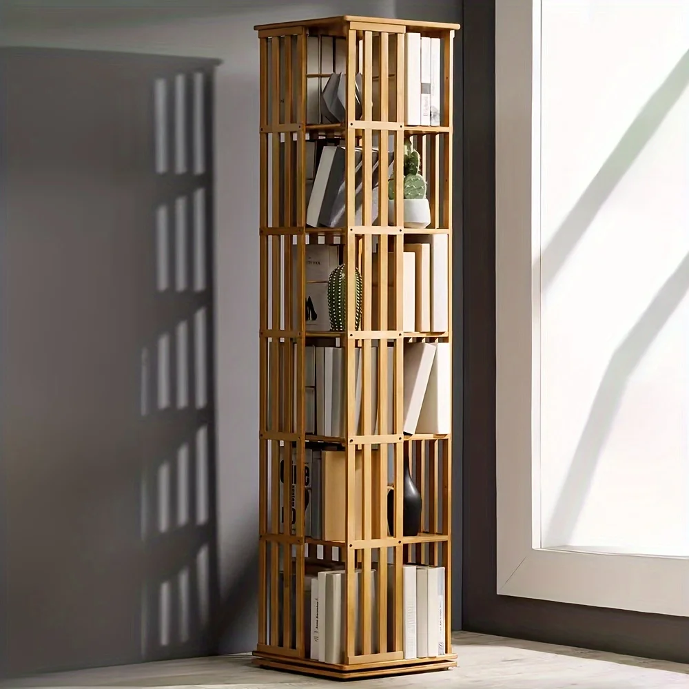 

1 шт. 6-уровневая бамбуковая угловая книжная полка, коричневая Поворотная Полка на 360 °, компактный дизайн, прочная ручная работа