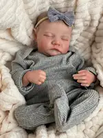 NPK 49CM Levi Newborn Baby Doll Reborn Sleeping Soft Silicone Flexible 3D Skin Tone with Visible Veins Hand Paint Hair Doll 4