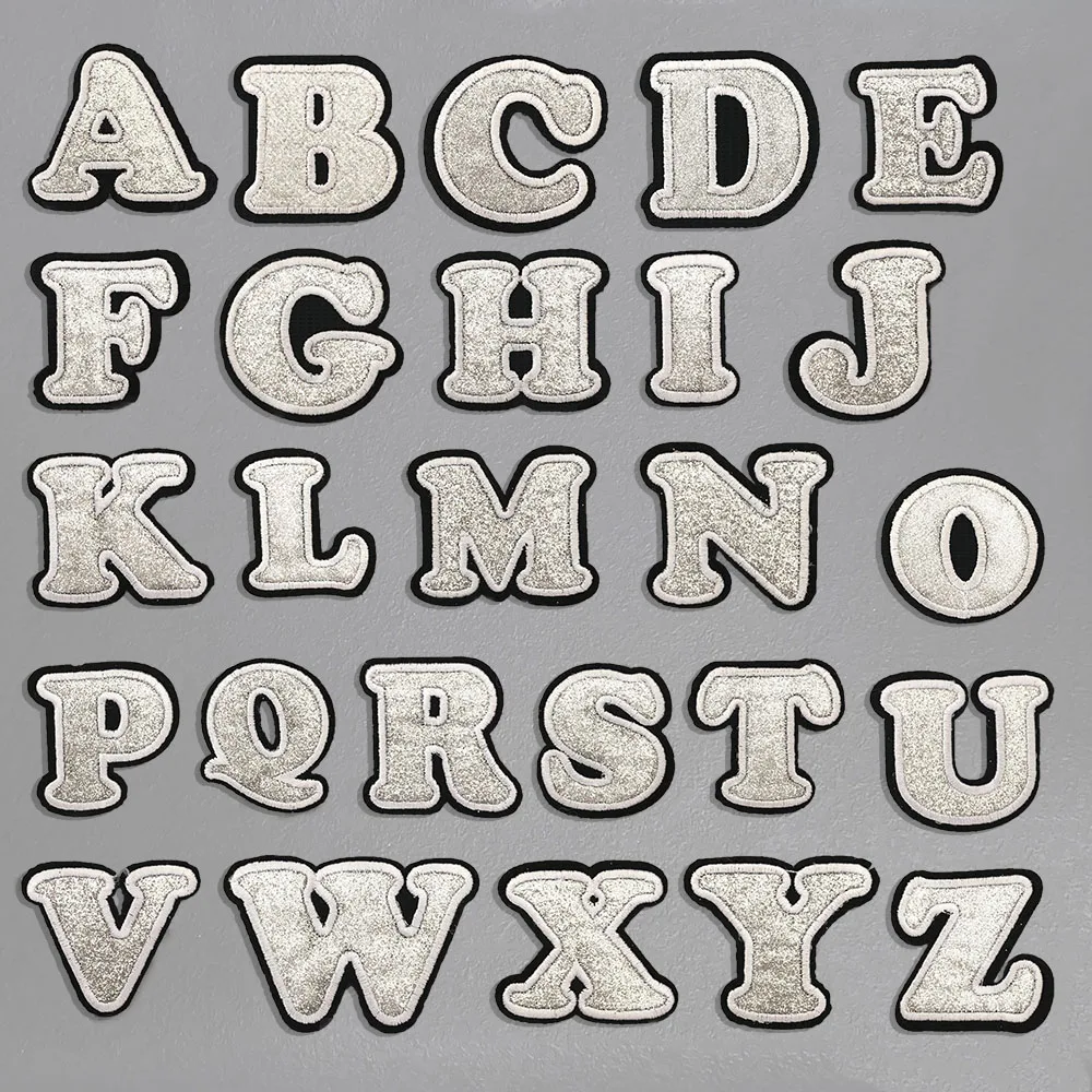 English Silver Letters Embroidery Iron-On Patches - Hot-Melt Adhesive DIY Clothing Embellishments (Set of 26)