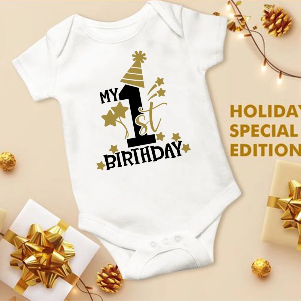 My 1st Birthday Newborn Romper Summer Infant Body Toddler Short Prince Sleeve Jumpsuit Baby Boys Birthday Party Outfit Clothes 5