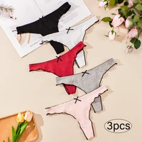 3 Pieces Women's Sexy Thong Bow Beautiful Compact Cute Comfortable Youth Multicolor Panties Summer Explosion Black Side Cotton