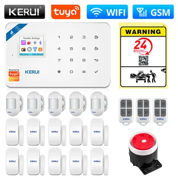KERUI 투야 스마트 와이파이 GSM 보안 경보 시스템, 알렉사 홈 무선 도난 모션 감지기, 연기 문 창문 센서