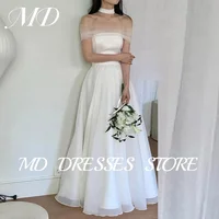 MD Simple White A-line Wedding Dresses Off Shoulder with Shawl Korea Photoshoot Pleat Bridal Gown Corset Back Customised 웨딩드레스 1