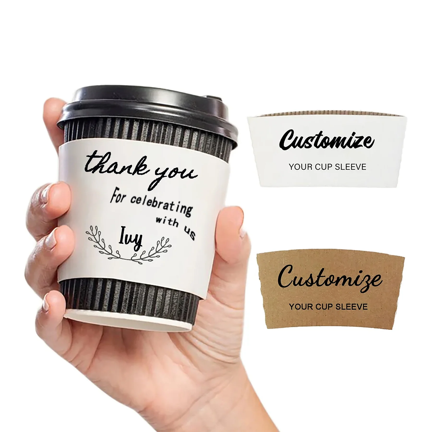Custom Printed Your Logo 20Pcs Coffee Cup Sleeves, Kraft paper White ...