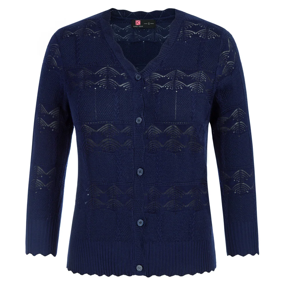 

KK Women Hollowed Out Textured Cardigan Shrugs For Dresses 3/4 Sleeve V-Neck Button Up Knitwear Lightweight Button Down Sweater