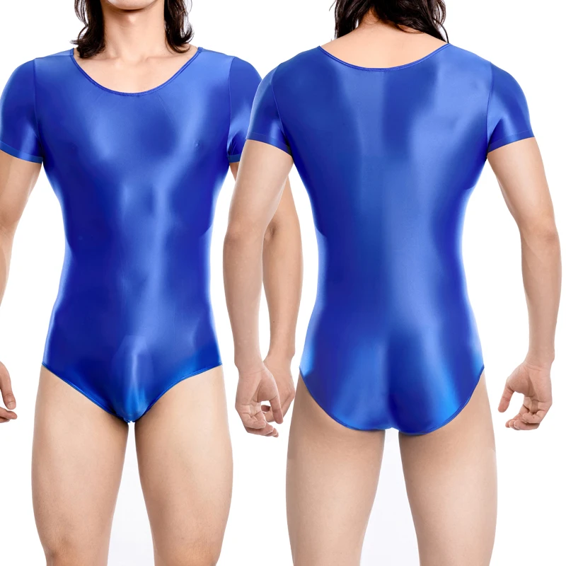 Sexy Men's underwear glossy body suits smooth see through swimsuit High elasticity shiny Tights jumpsuit