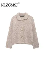 Autumn Flower Button Decorative Cardigan Top Woman Solid Color Single Breasted Short Knitted Coat Women Outerwears