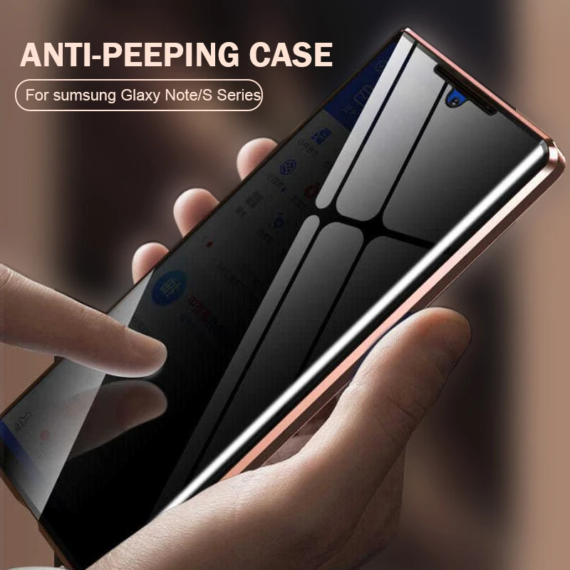 Tempered Glass Privacy Metal Case For Samsung Galxy S22 S21