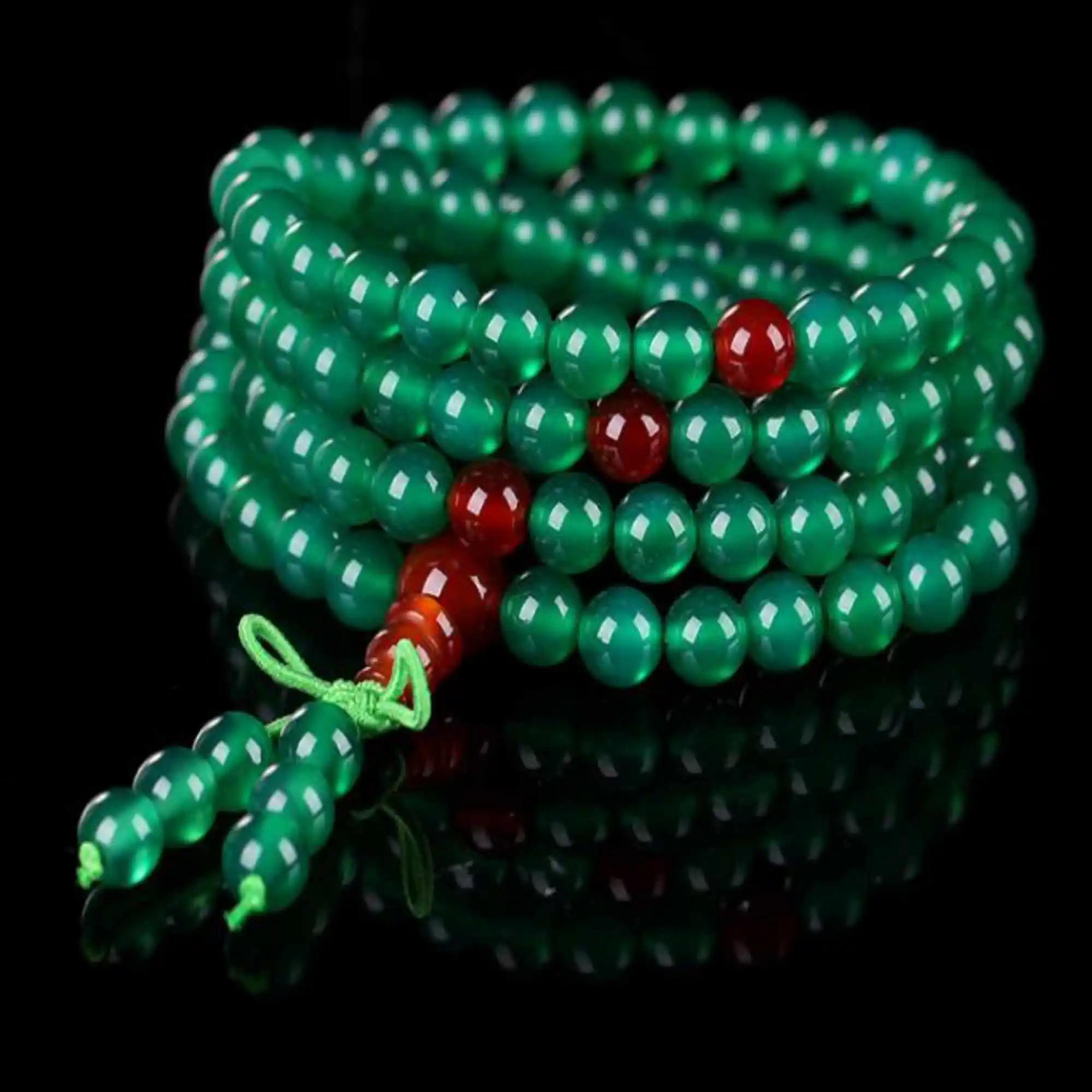Tibetan Buddhist 108 Green Agate Gem Prayer Beads Mala Necklace Link Mala Gift Stackable Bodhi Trendy Ethnic Men