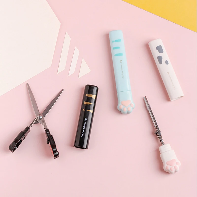 1Pc 블랙/화이트 스카이 하이 고양이 발 휴대용 소형 가위, 사랑을 위한 다용도 미니 도구, 학교 문구 및 사무용품
