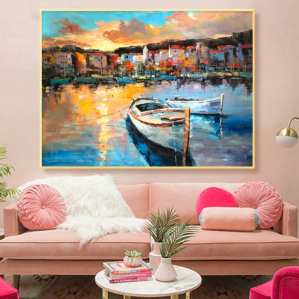 handmade-oil-painting-canvas-wall-art-decoration-impression-landscape-retro-fishing-village-town-for-home-decor-frameless-pictur