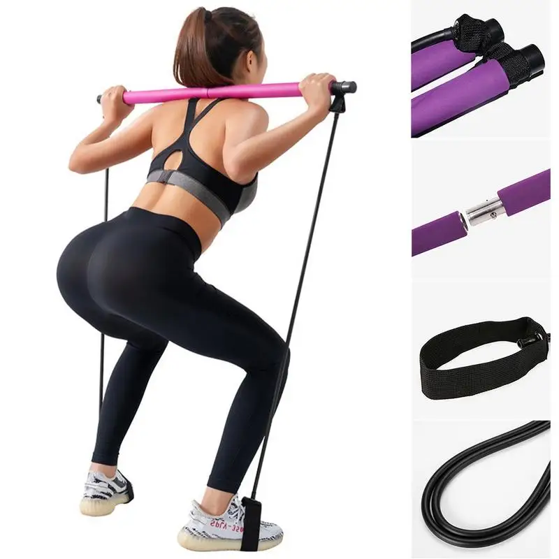 

Portable Yoga Pilates Bar Stick with Resistance Band Home Gym Muscle Toning Bar Fitness Stretching Sports Body Workout Exercise