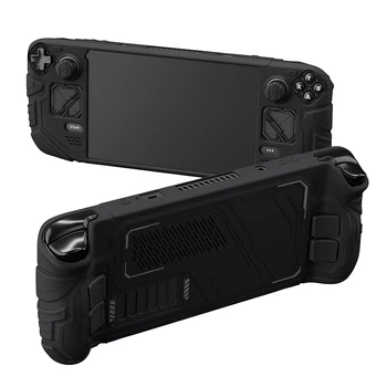 PlayVital Mecha Protective Case for Steam Deck OLED & LCD,Anti-Slip Silicone Grip Cover for Steam Shockproof Shell - Black 1
