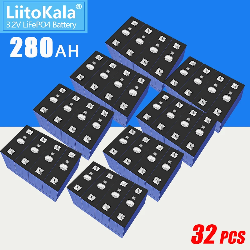 

32PCS 3.2V 280AH Lifepo4 Battery LFP Cells Grade A 12V 24V 48V Rechargeable Battery Pack Deep Cycles With Busbars for Golf Cart