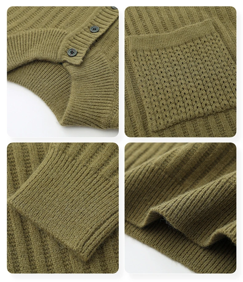 Retro Solid Half Open Neck Sweater Men's Autumn Winter New Loose Tide Heavyweight Knit Sweater Button Warm Soft