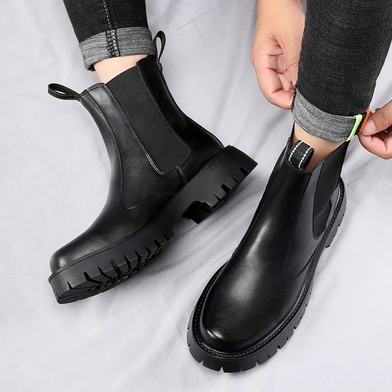Bottines chelsea homme, boots en cuir classiques avec élastique_voghion.com