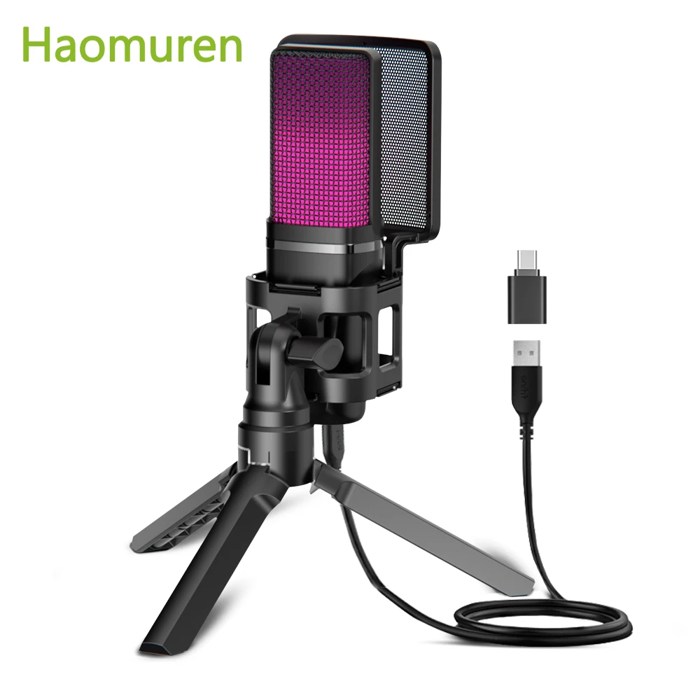 Haomuren RGB USB Gaming Condenser Microphone For PC PS4 PS5 Mac