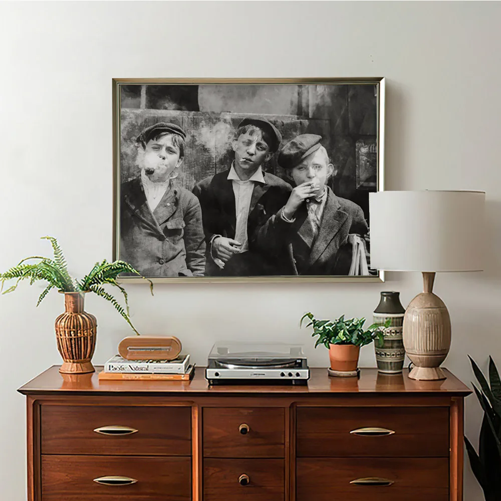 

Lewis Hine Art Print Poster Newsies Boys Smoking 1910 Vintage Photo Canvas Painting Decor Wall Picture