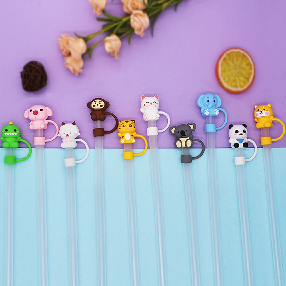Animals Straw Cover Cap Spill Stopper 10mm Silicone Straw Toppers For Vacuum Cup Accessories Water Bottle Dust-Proof Tips straw covers silicone stoppers cup accessories