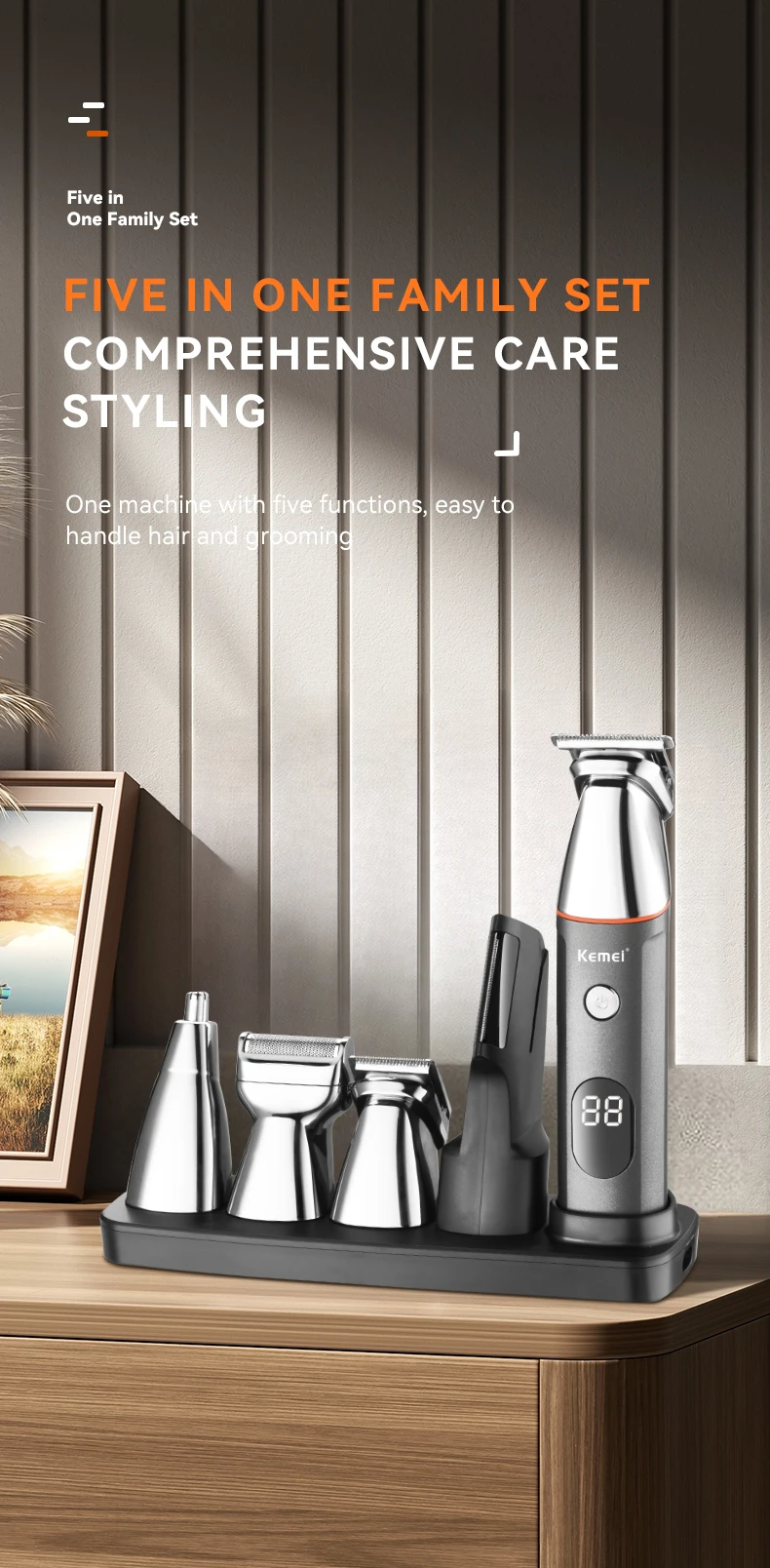 Kemei KM-5857 5 in 1 Professional Hair Trimmer description image
