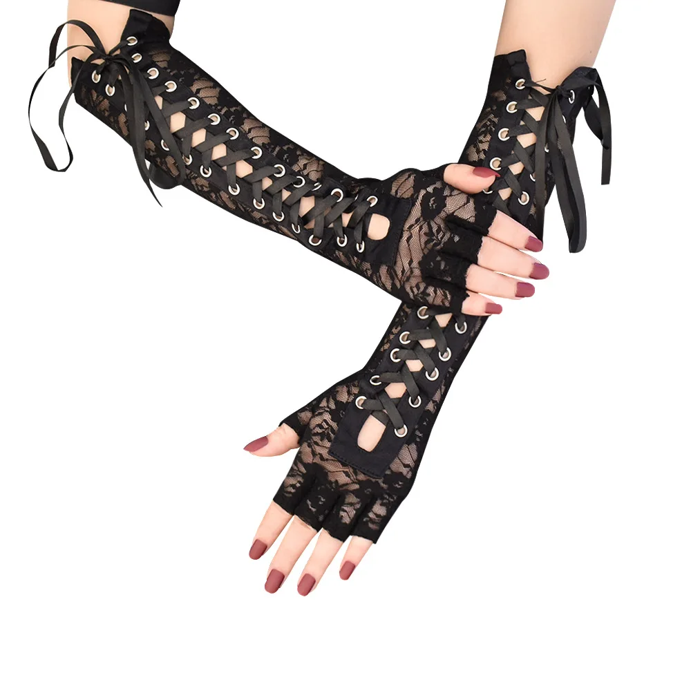

Long Black Gloves Women Sexy Elbow Length Fingerless Arm Warmer Gloves Misa Amane Cosplay Costume Fishnet Party Lace Gloves