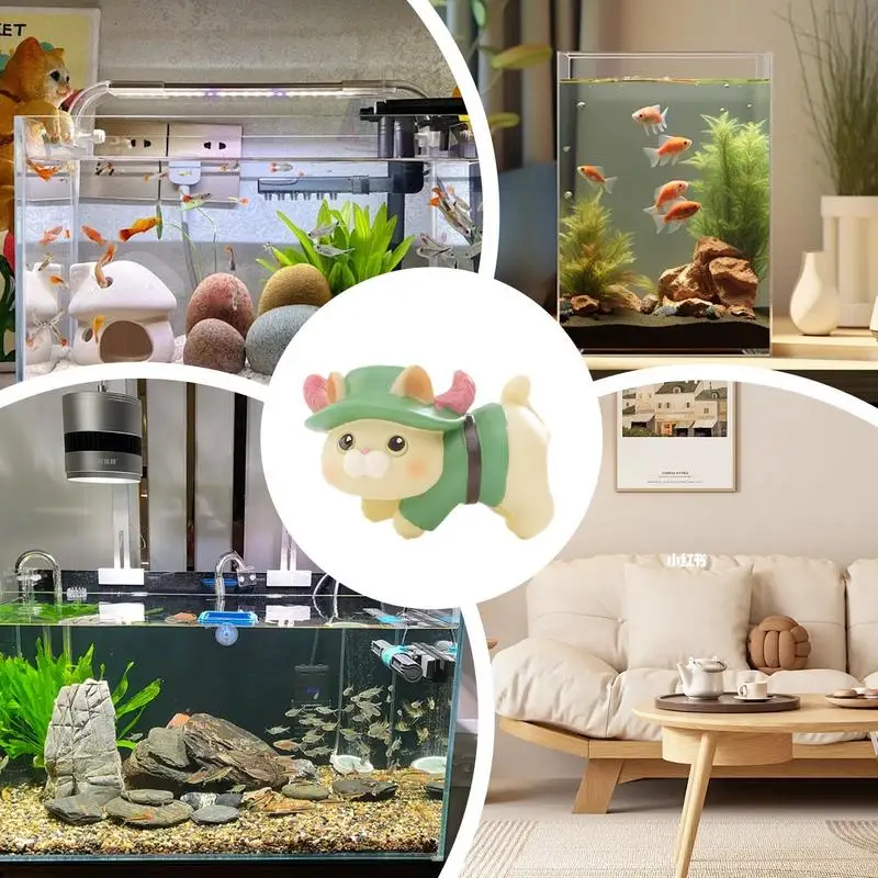 Aquarium Decor Ornaments Resin Aquarium Decorations Cat Garden Decor Cute Decorative Figurines Garden Sculptures For Fish Tank