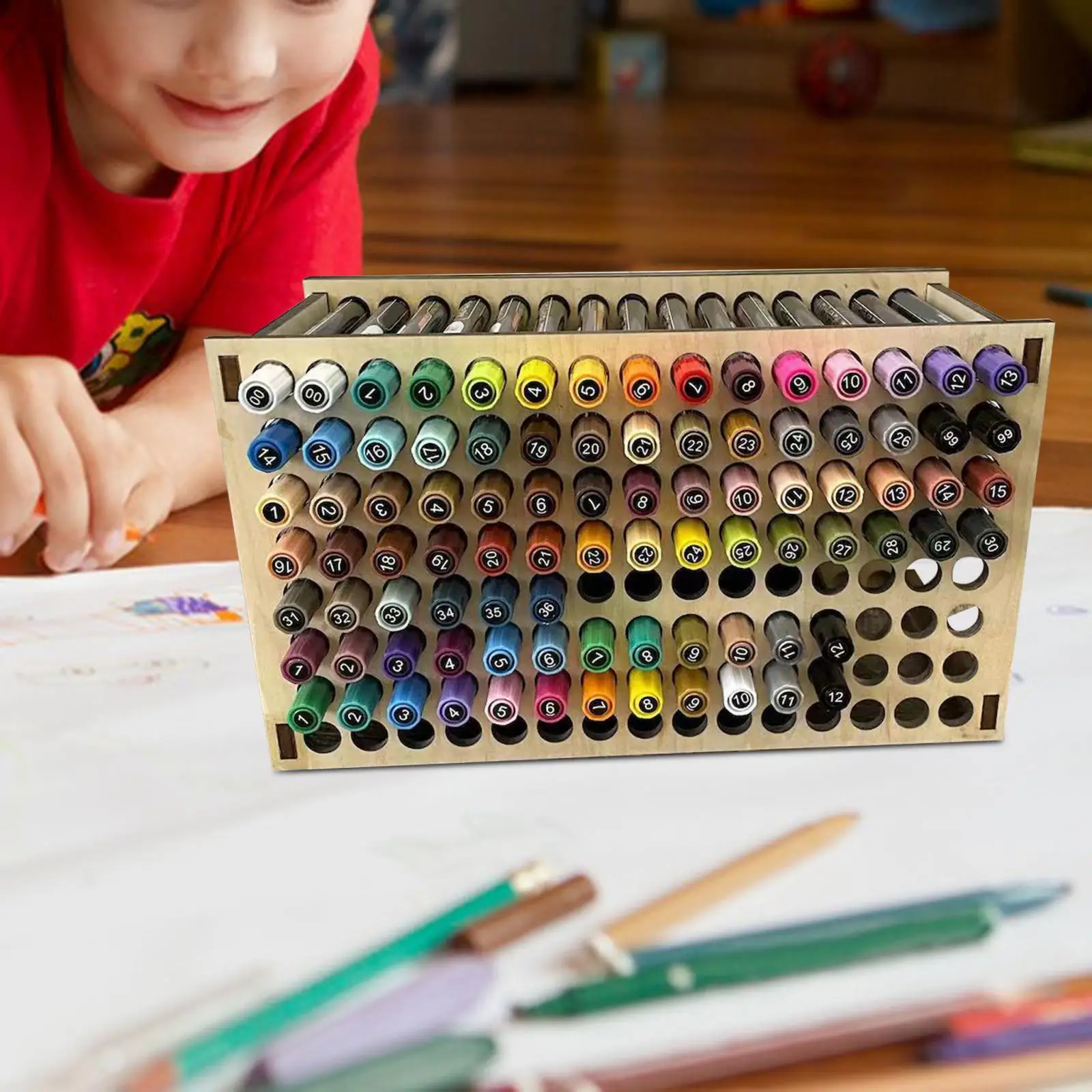 Painting Brush Holder Wood DIY Craft 120 Holes Detachable Pens Pencils Desktop