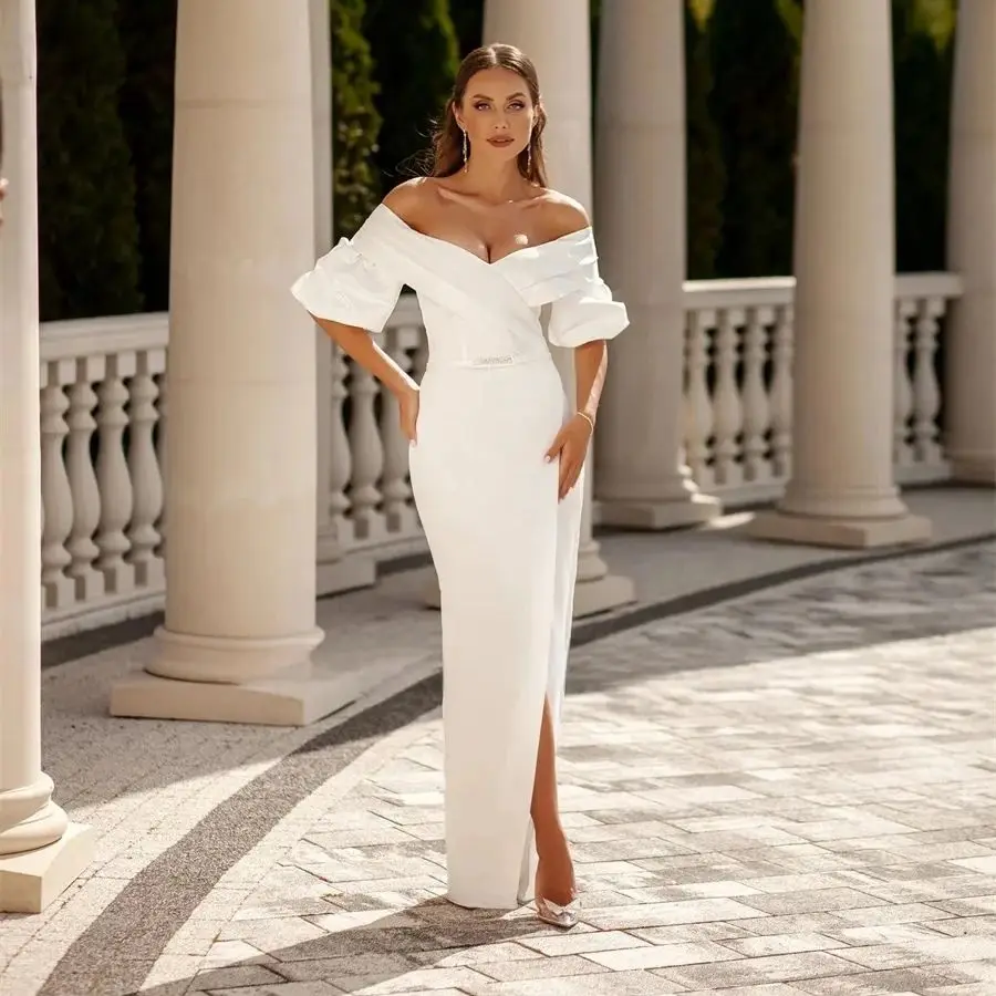 

Индивидуальное свадебное платье в пол с разрезом сбоку свадебное платье с коротким рукавом облегающее длинное свадебное платье vestido de fiesta de boda 2024