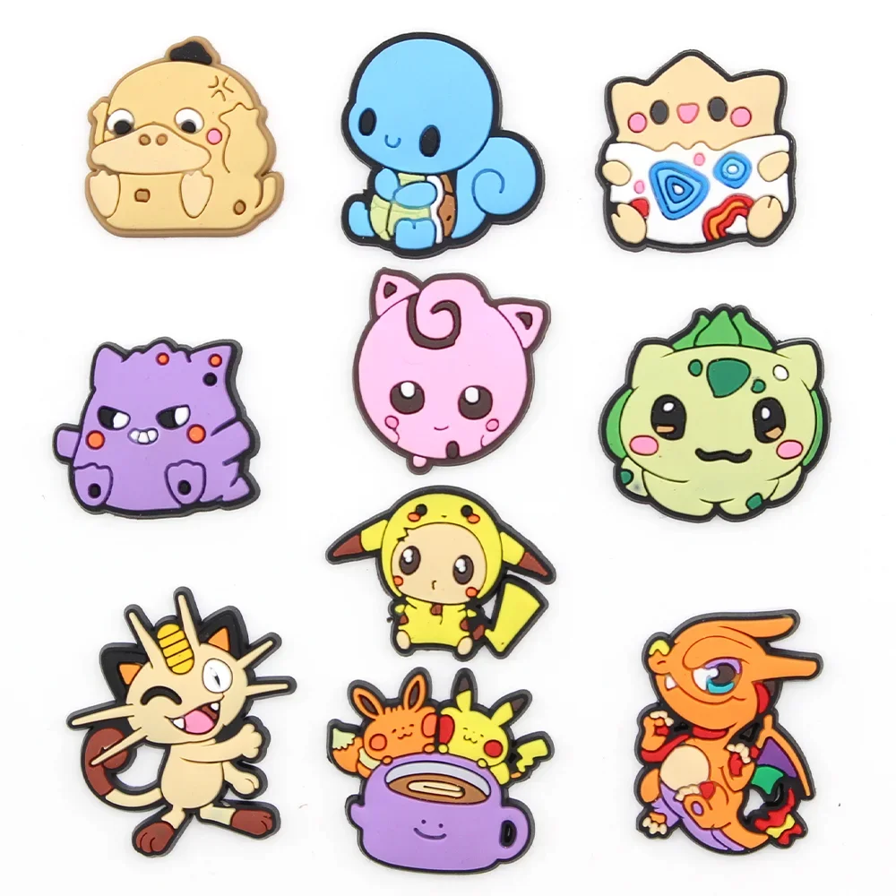 1-10pcs Pokemon Pikachu Shoe Charms for Sandals Decoration PVC Accessories For Christmas Birthday Gift Party Gifs