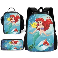 Child D-disneys Mermaid Princess Ariel School Backpack with Lunch Bags ,Pencil Bags ,School Bags for Boys Girls Best Gift