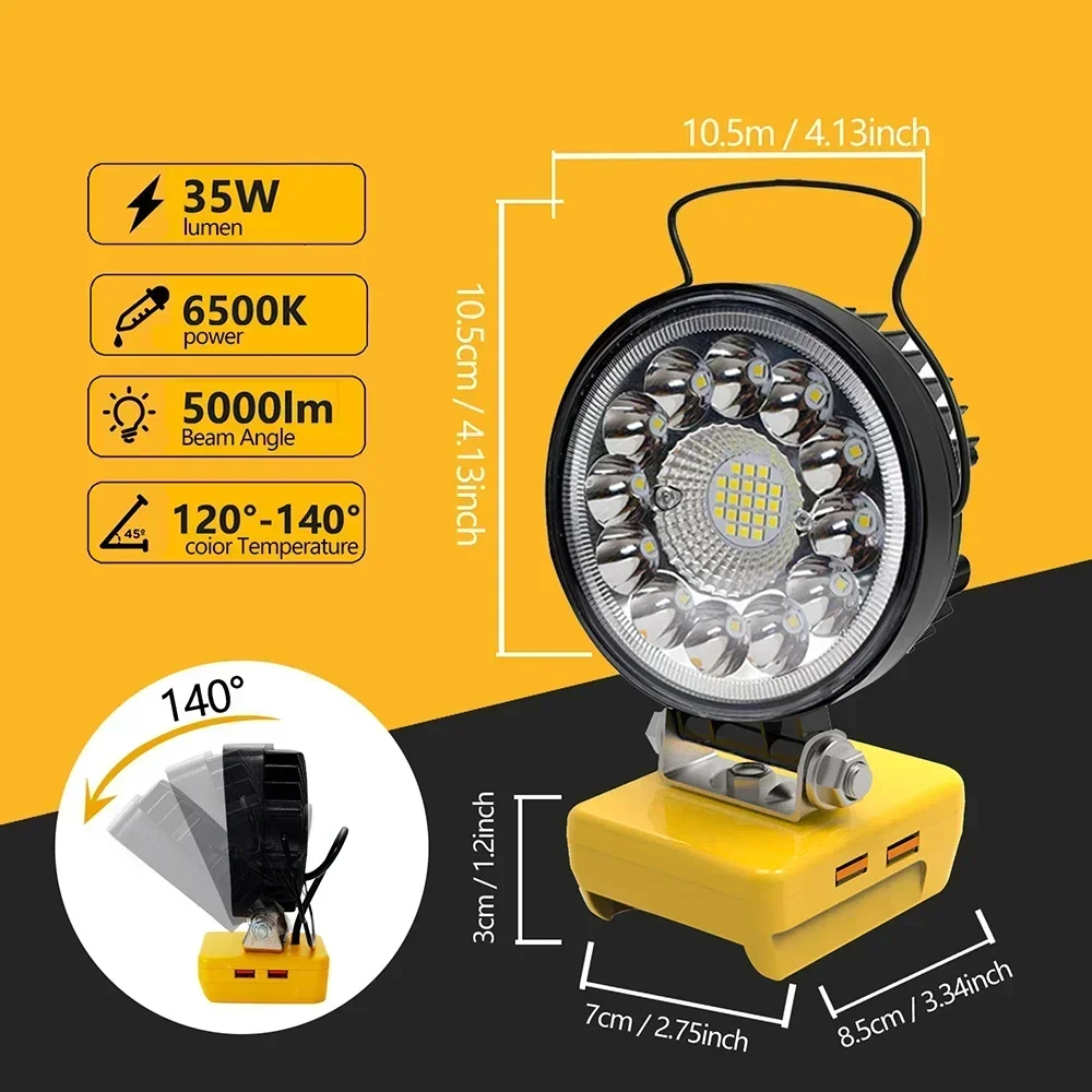 33 LED Working Light Flashlight Electric Torch Spotlight USB Power Bank For DeWalt 18V 20V Lithium Battery High Low Beam Control led flashlight led lights led work light work light