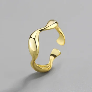 Anelli a onde irregolari semplici color argento Gioielli fatti a mano geometrici semplici alla moda per le donne Coppia taglia regolabile