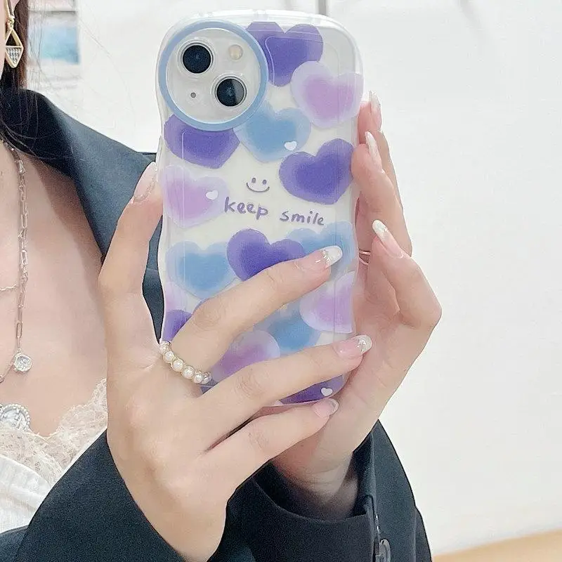 Colored Love Heart Marble Pattern Wavy TPU Phone Case Cover