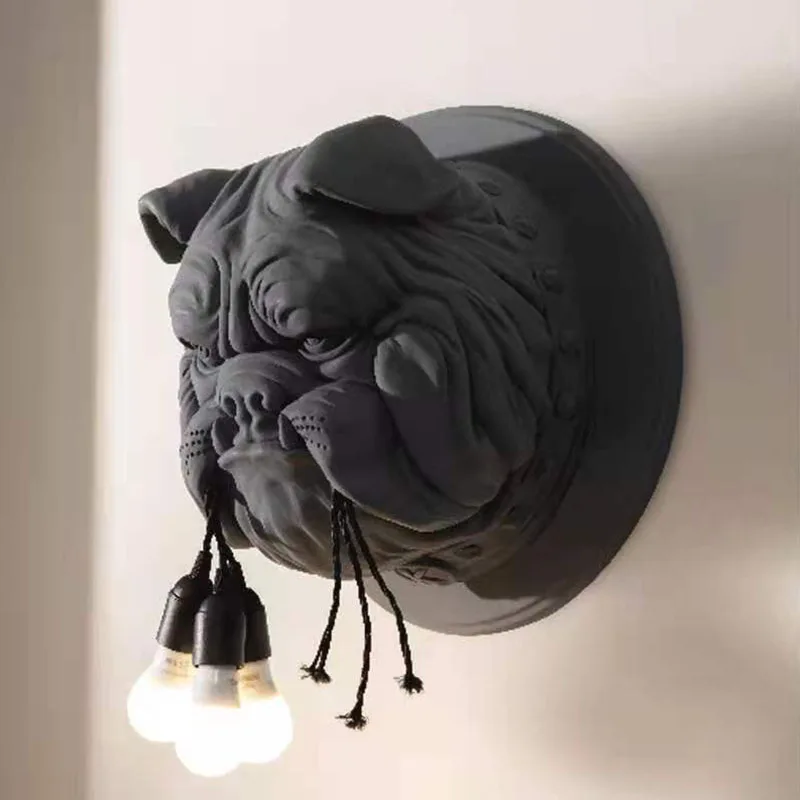

Bulldog Sconce Lamp Retro Nordic Animal Resin Dog Wall Lamp Living Room Restaurant Bar Loft Art Decor Creative Wall Light