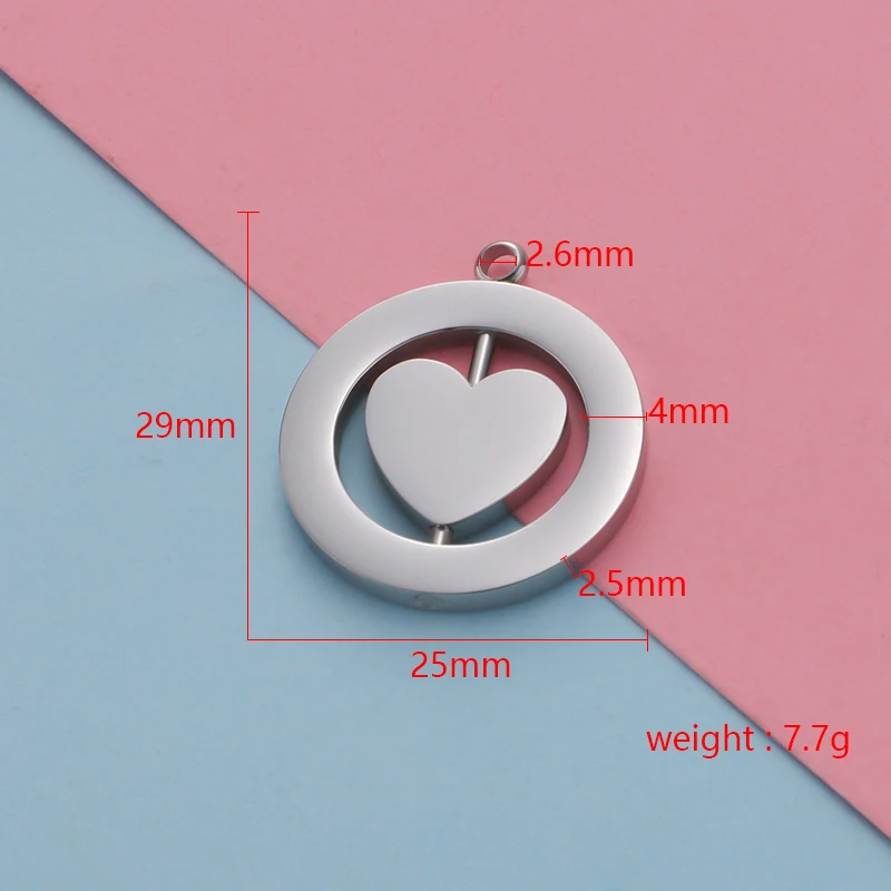 Fnixtar 5pcs Round Square Heart Pendant Rotatable Stainless Steel Mirror Polish Hollow Pendants Charm DIY Necklace Gift