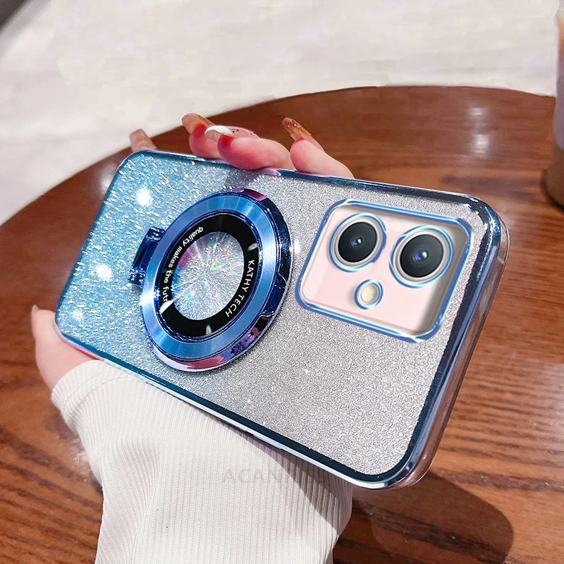 Glitter Plating Silicone Stand Holder Case