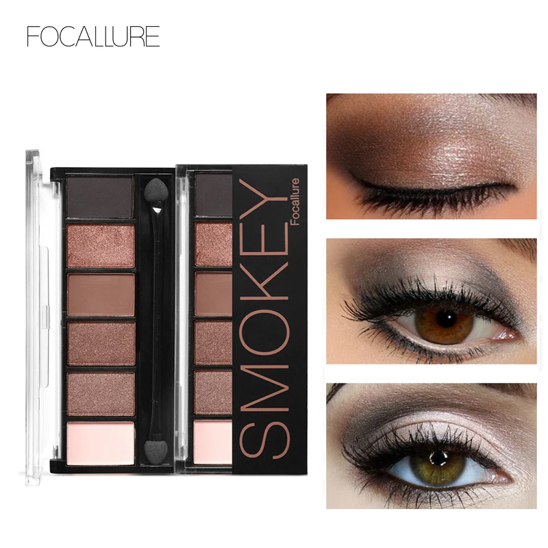 

FOCALLURE 6 Colors Smokey Matte Eyeshadow Palette Long Lasting Eye Shadow Powder Makeup Cosmetics with Brush