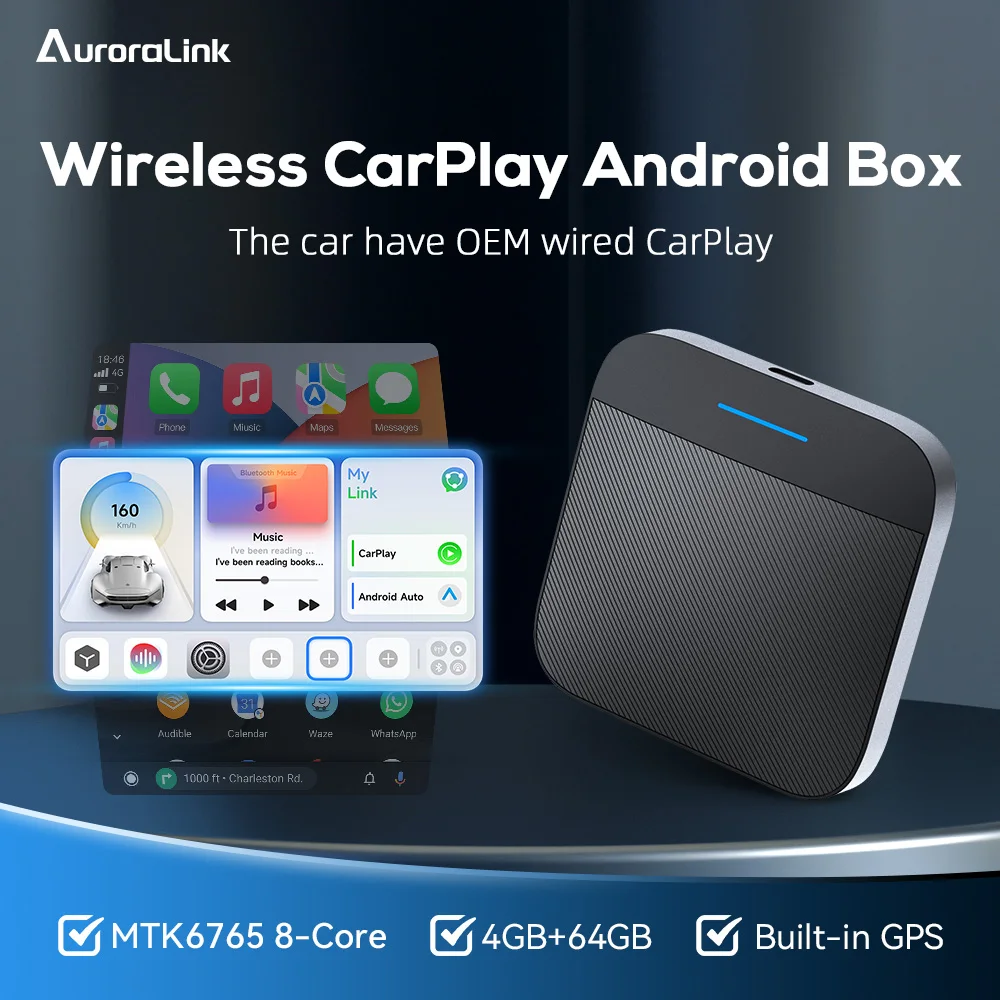 안드로이드  오로라링크 Ai 박스 유무선 카플레이 안드로이드 자동 무선 동글, 8 코어 4GLTE 128GTF GPS HDMI, 구글 스토어 지도용 